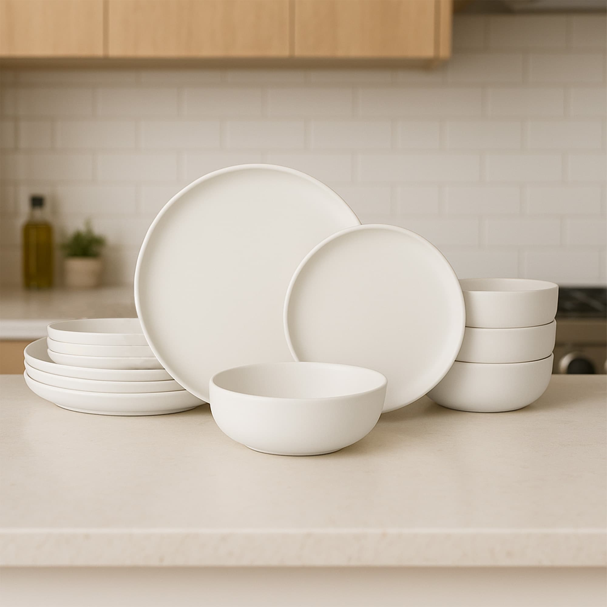 12-Piece Stoneware Dinner Plates Bowls Sets | Microwave & Dishwasher Safe | Non-Toxic Dinner Plates Bowls Set | Stackable Matte Glaze Kitchenware For 4_voghion.com